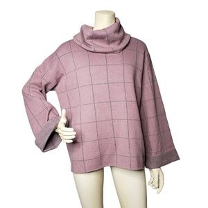 RAIN Mauve Cowl Neck Windowpane Sweater Size Large